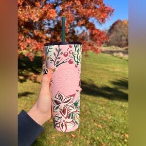 2022 winter pink poinsettia floral Starbucks tumbler